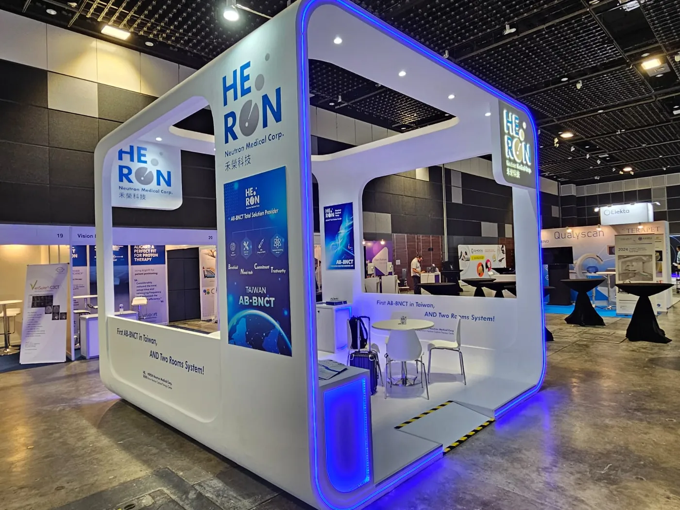 HE·RON custom exhibition stand with integrated LED lighting built by Joko Expo Global