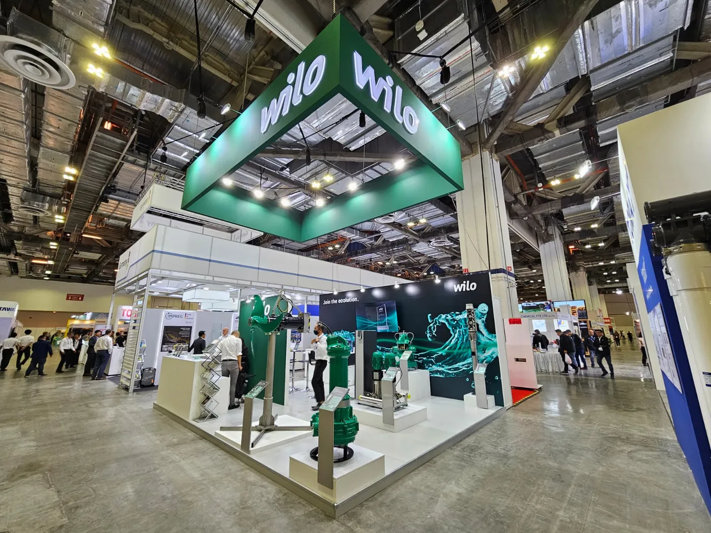 Open-plan exhibition booth with product display