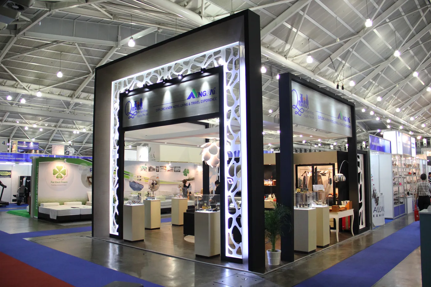 Custom exhibition booth at the Food & Hotel trade show