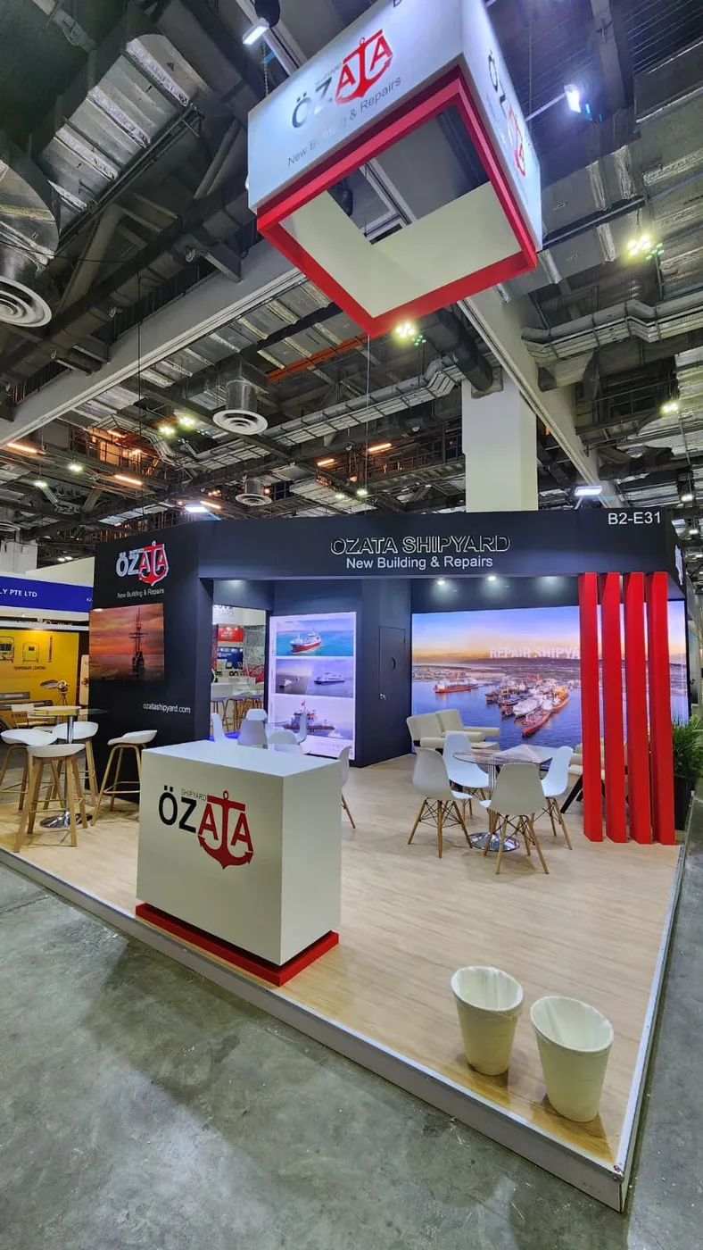 Hospitality lounge exhibition stand with reception