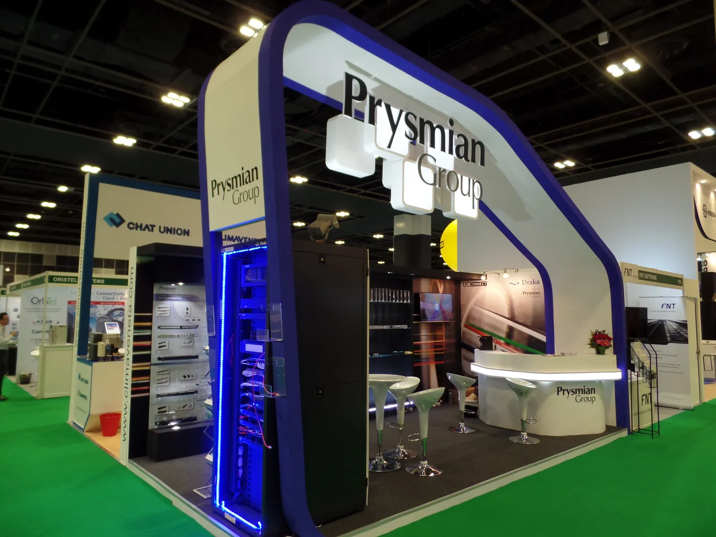 Custom exhibition stand with a branded entrance archway